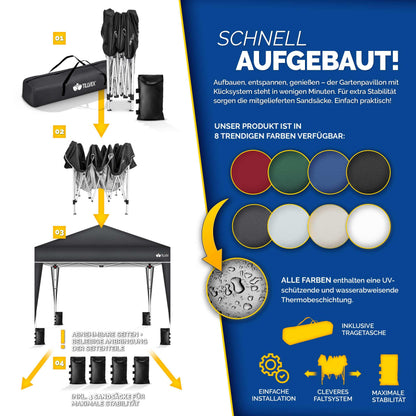tillvex Pavillon 3x3 m wasserdicht mit 4 Sandsäcken, Anthrazit