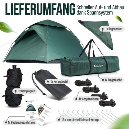 Vulnora Pop Up Zelt 4 Personen – Wurfzelt wasserdicht mit UV-Schutz