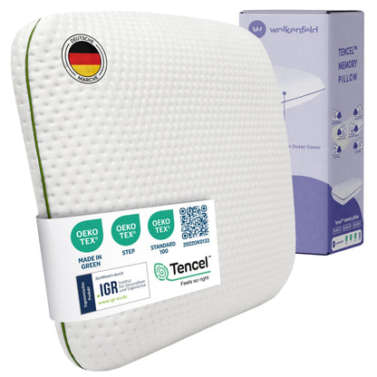 Wolkenfeld Kinderkissen 60x40x6 cm, Memory Foam, ab 2 Jahren – flaches Kissen mit Tencel-Bezug