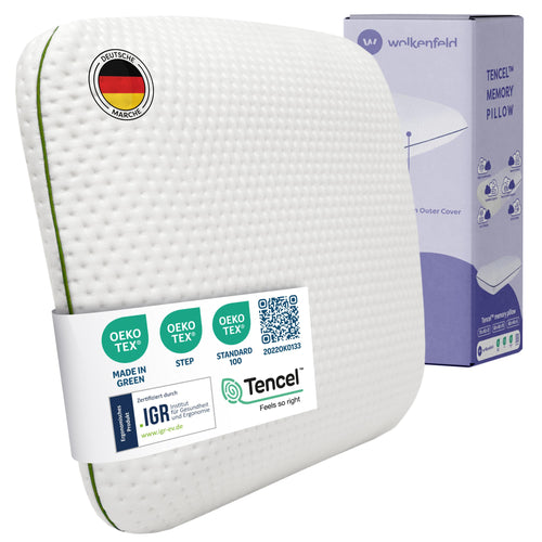 Wolkenfeld Kinderkissen 60x40x6 cm, Memory Foam, ab 2 Jahren – flaches Kissen mit Tencel-Bezug
