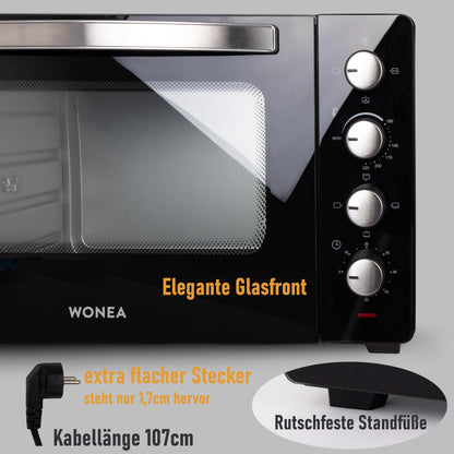 ProBake Minibackofen 45 Liter Umluft Drehspiess 2000W Glasfront