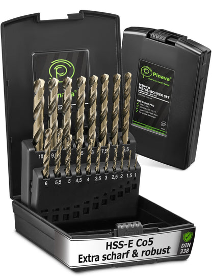 Pinava Metallbohrer-Set HSS Cobalt Pro, 19-tlg., 1–10 mm in robuster Aufbewahrungsbox