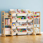 SpaceAid Spielzeug-Organizer mit Bücherregal und 12 Behältern, Weiss, aus massivem Kiefernholz