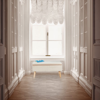 Relaxdays Sitzbank Samt Creme - Truhenbank Flur