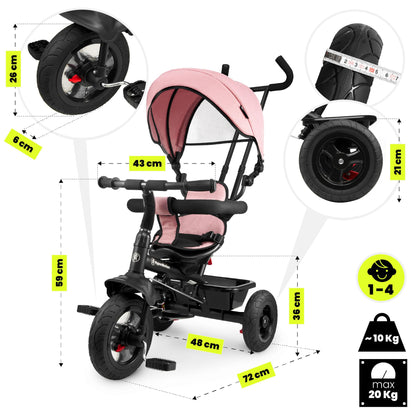 HyperMotion Dreirad 3-in-1 Kinderfahrzeug mit Schubstange – Rosa