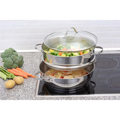 GRÄWE Pro-Line Dampfgarer Servierpfanne 28 cm - 2 Dampfeinsätze