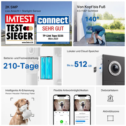 Tapo D235 Video-Türklingel mit 2K 5MP Kamera und Farb-Nachtsicht