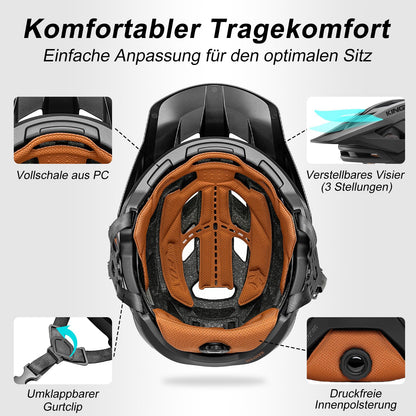 KINGBIKE E-MTB Fahrradhelm NTA-8776 mit Kamerahalterung, Mattschwarz M