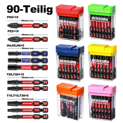 GEINXURN Schraubendreher-Bit-Set, 90-teilig, S2-Stahl, magnetisch
