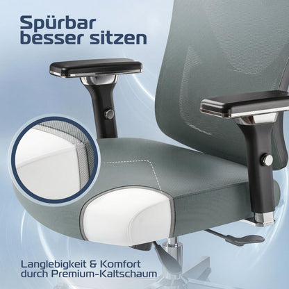 CLOUVOU CleverSeat Ergonomischer Bürostuhl mit 4D-Armlehnen, 150 kg