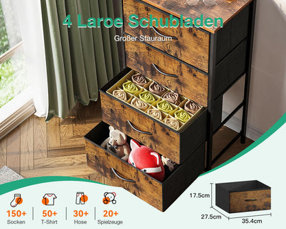 Coleshome Schmale Kommode mit 4 Stoffschubladen, Stahlrahmen, Retro