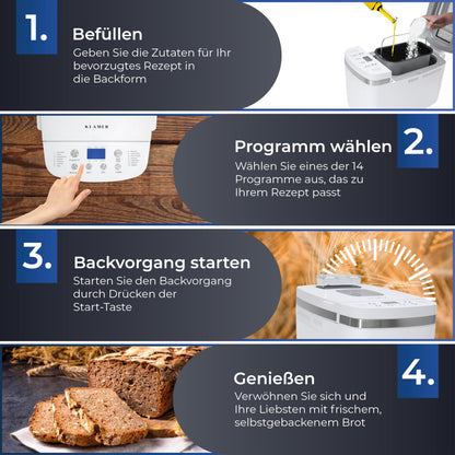 KLAMER Brotbackautomat für Brot & Teig, 14 Programme – Weiss