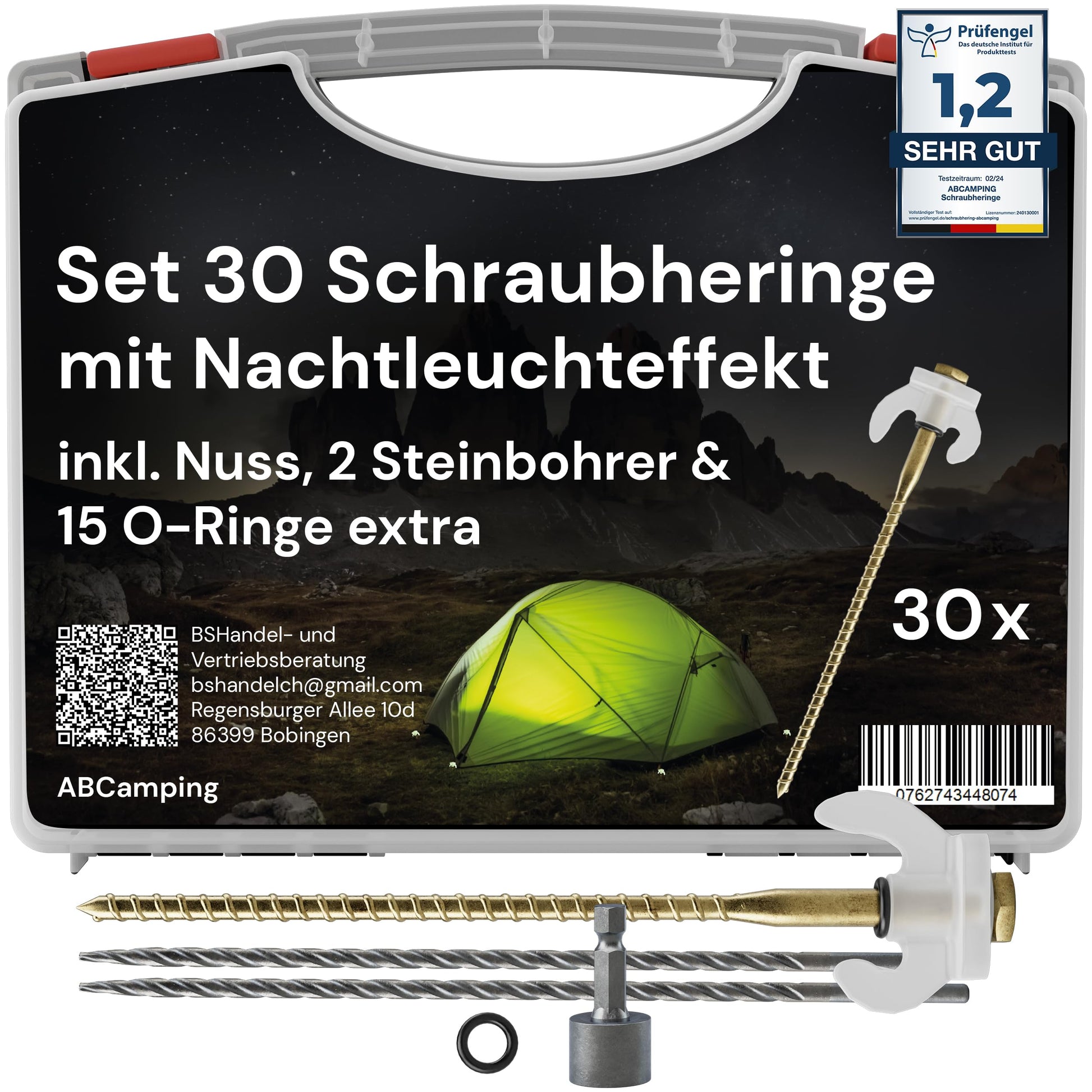 ABCamping Schraubheringe Set, 30 Stahl Zeltheringe mit Leuchteffekt zur Befestigung von Zelten und Vorzelten