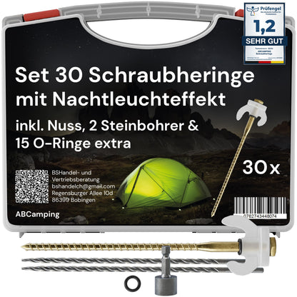 ABCamping Schraubheringe Set, 30 Stahl Zeltheringe mit Leuchteffekt zur Befestigung von Zelten und Vorzelten