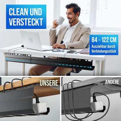 2GOODz Kabelkanal Schreibtisch ausziehbar 84–122 cm, schwarz