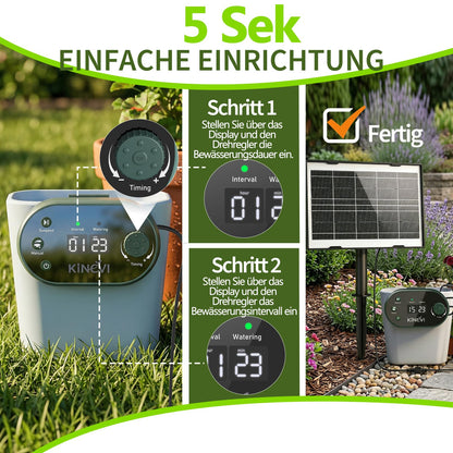 KINEVI Solar Bewässerungssystem, Tropfbewässerung Set mit 15m Schlauch