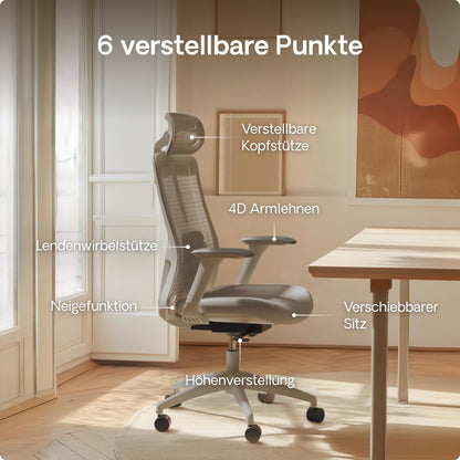 Desktronic SitOne Ergonomischer Bürostuhl mit Lendenwirbelstütze – Grau