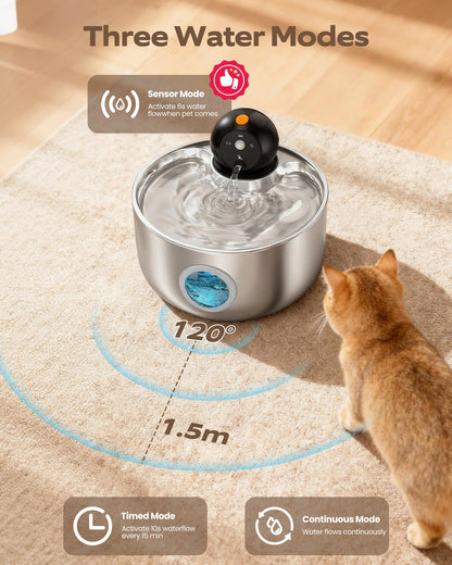 NOBXBON Katzenbrunnen W4-pro, kabellos, Edelstahl, 2,6 L