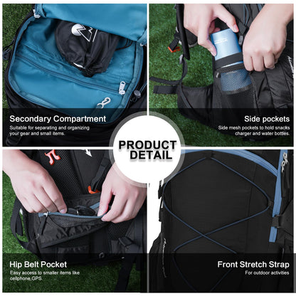 Mountaintop 40L Wanderrucksack mit Regenhülle, Schwarz-Blau