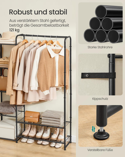 SONGMICS LGR463B01 Kleiderständer – Mattschwarz mit Ablagen