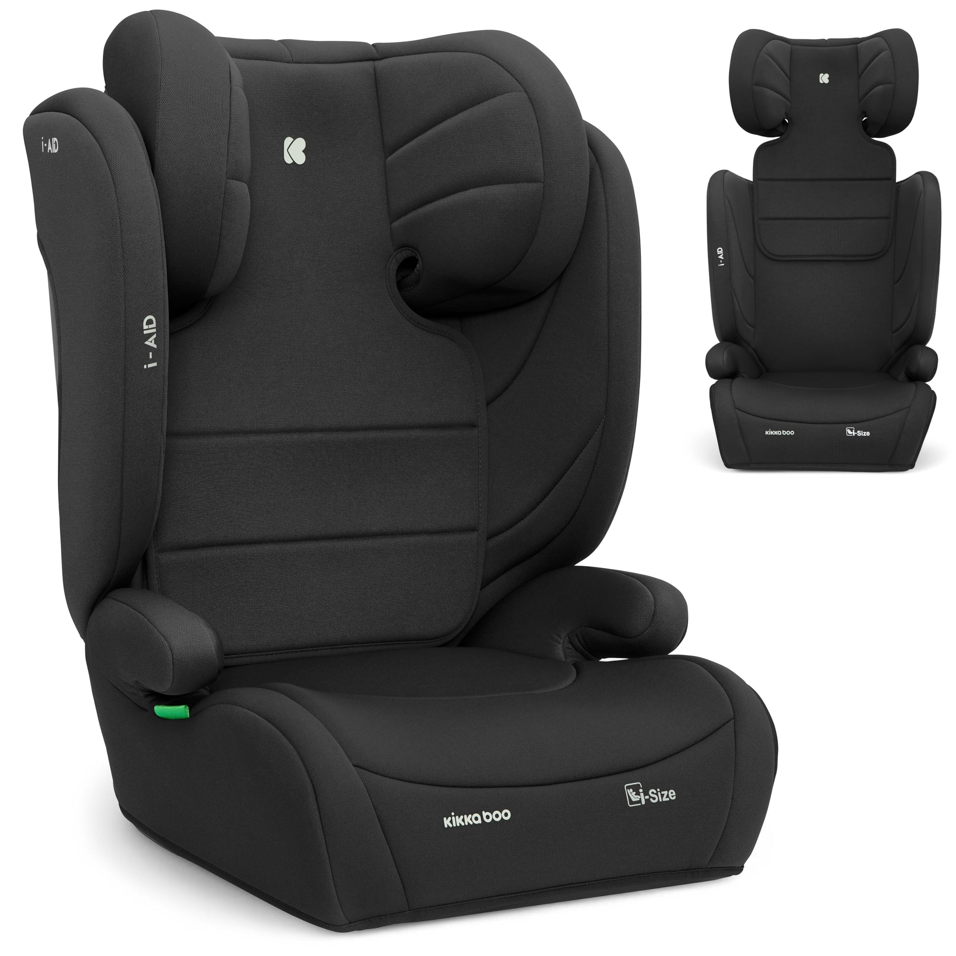 KikkaBoo i-AID Kindersitz i-Size Gr. 2-3 ohne ISOFIX - Schwarz. Schwarzer Rückensitz für Kinder 100-150cm.