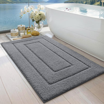 DEXI Badematte rutschfest, Mikrofaser Badteppich, grau, 60 x 110 cm, rechteckig, für Dusche und Badewanne