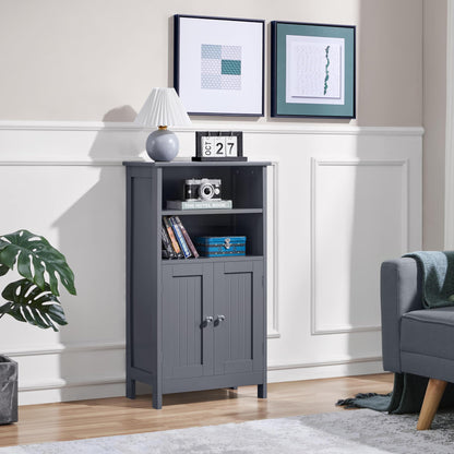 Yaheetech Badschrank mit Doppeltür & Ablagefächern - Dunkelgrau