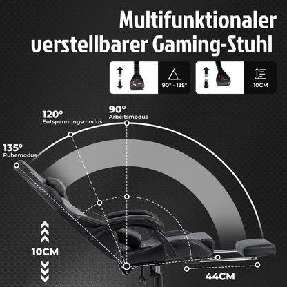 WOTSTA Gaming Stuhl ergonomisch mit Fussstütze, schwarz