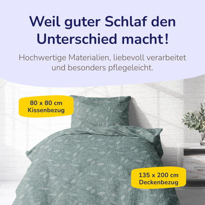 Träumschön Biber Bettwäsche Set - 135x200 Grün Blumen Ranken