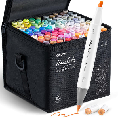 Ohuhu Honolulu Pinselmarker Doppelseitig - Alkoholbasiert: Zylindrischer Stift mit Pinsel- und Feinspitze für Illustrationen, Comics und Design.
