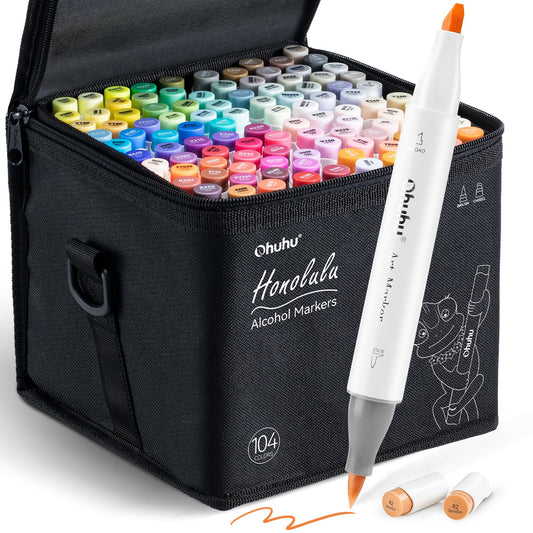 Ohuhu Honolulu Pinselmarker Doppelseitig - Alkoholbasiert: Zylindrischer Stift mit Pinsel- und Feinspitze für Illustrationen, Comics und Design.