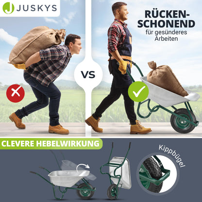 Juskys Garden Schubkarre - 100L Volumen verzinkt Silber