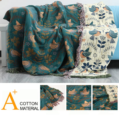 HOORDRY Baumwoll-Tagesdecke Boho Wendbar 230x250cm – Blau/Beige