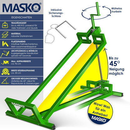 MASKO XXL Rasentraktorheber 450 kg +45° Neigung Grün