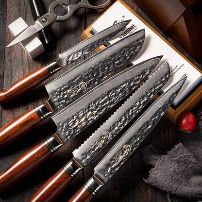 YARENH HTT-Serie Damast Messerset mit Holzblock 8-teilig