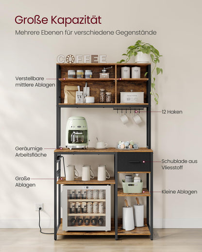 VASAGLE Küchenregal mit Steckdosen, Standregal, KKS027K02