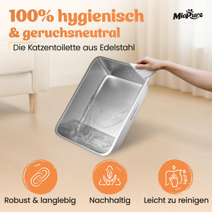 MiaPure® Edelstahl Katzenklo XXL – Katzentoilette für grosse Katzen