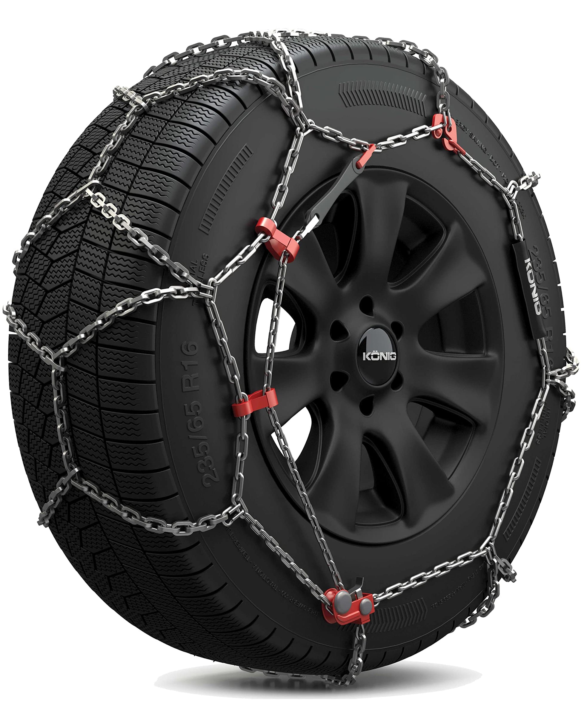 KÖNIG Xb-16 Schneeketten für Reifenbreite 245 mm (Paar), silberfarbene Metallketten. Erhöhen Traktion auf Schnee/Eis.