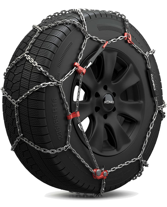 KÖNIG Xb-16 Schneeketten für Reifenbreite 245 mm (Paar), silberfarbene Metallketten. Erhöhen Traktion auf Schnee/Eis.