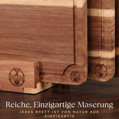 Deer & Oak Schneidebrett-Set Akazie, 3-teilig mit Ständer und Öl