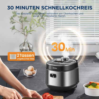 Midea Digitaler Reiskocher 2L Klein Multicooker – Schwarz/Silber