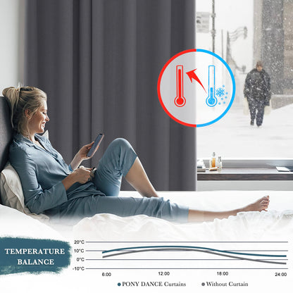 PONY DANCE Thermogardinen Verdunklungsvorhänge – 2er Set Grau 245x200cm