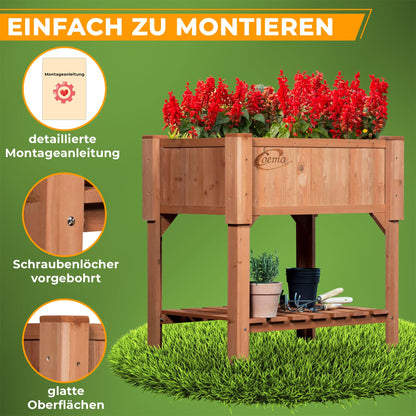 Coemo Hochbeet aus Holz 120 × 60 × 90 cm mit Ablageboden