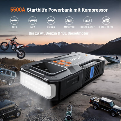 UTRAI Starthilfe Powerbank 5500A mit Kompressor für Pkw
