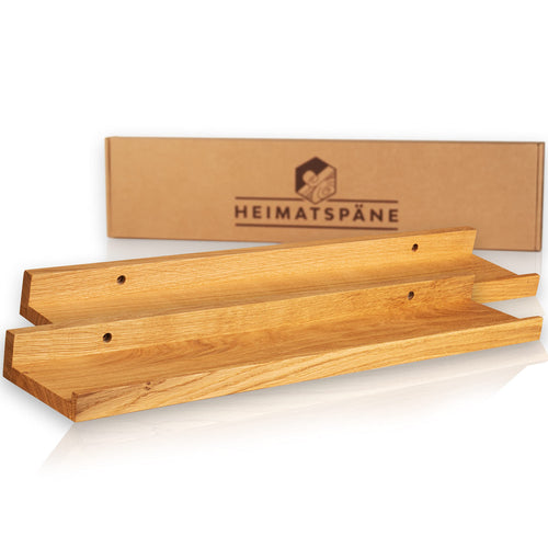 Heimatspäne Bilderleiste Wandregal Eiche Massiv 2er-Set 60cm: Zwei lange, schmale Eichenholzregale zur Wandmontage für Bilder & Deko.