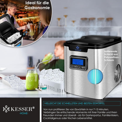 KESSER® Eiswürfelbereiter Edelstahl – 12 kg/24h Leistung