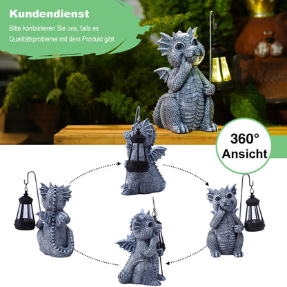 Yeomoo Drachenfigur mit Solarlaterne – Gartendeko aus Harz, Grau
