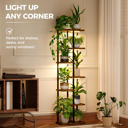 Bamworld Blumenständer mit Pflanzenlampen, 7-stufig, Holz & Metall