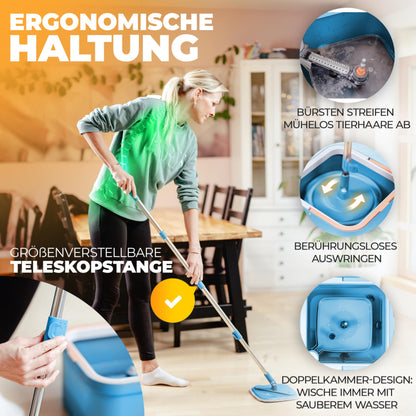 ALANBERG® Wischmopp Eimer Set 2-Kammer Bodenwischer – Blau