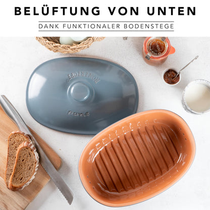 Römertopf Brottopf aus Keramik - 30x21cm blau-grau